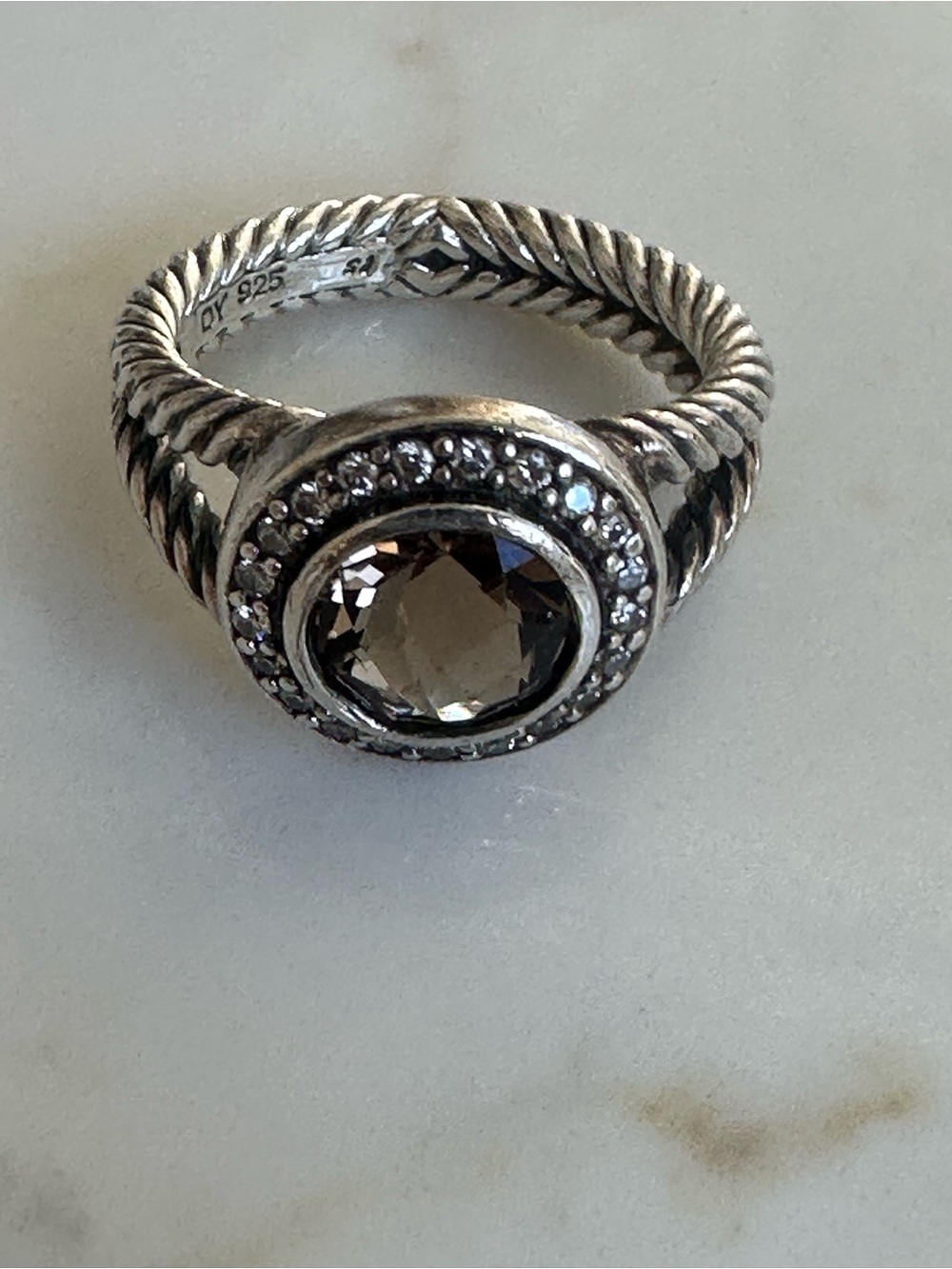 David Yurman Petite Sterling Silver Brown center with Diamond Rope ring Size:6.5